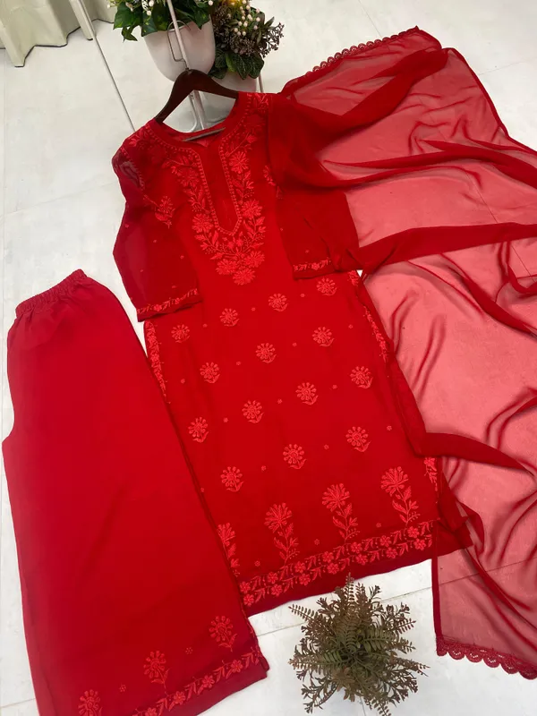 Red_Georgette_Straight_Embroidered_Kurta_Set_For_Women