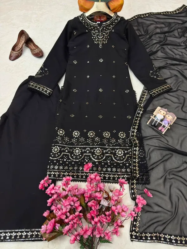 Black_Georgette_Straight_Embroidered_Kurta_Set_For_Women