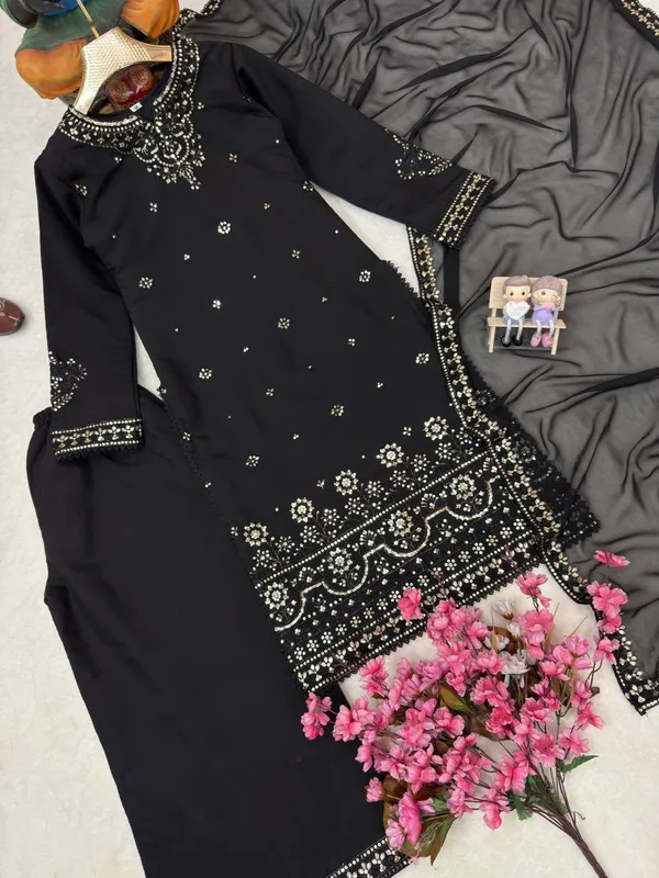 Black_Georgette_Straight_Embroidered_Kurta_Set_For_Women