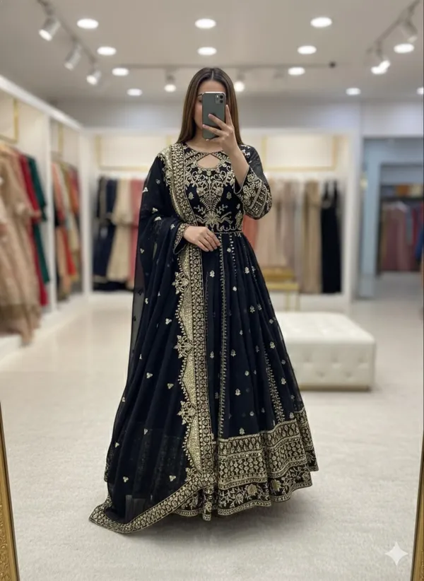 Black_Faux_Georgette_Embroidered_Flared_Anarkali_Suit_Set_For_Women