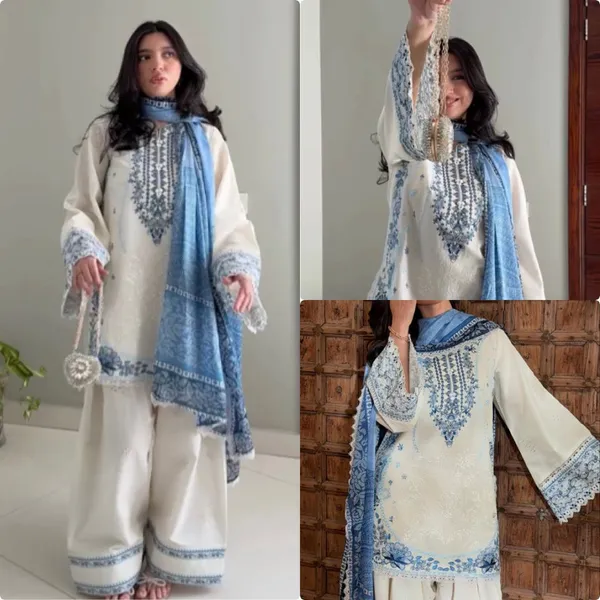 White_Blue_Rayon_Straight_Embroidered_Kurta_Set_For_Women