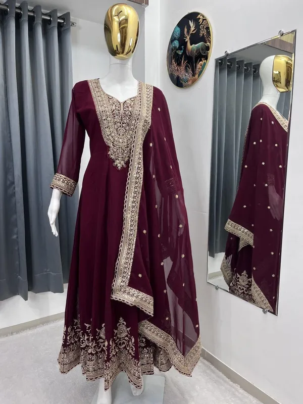 Maroon_Faux_Georgette_Flared_Anarkali_Suit_Set_For_Women