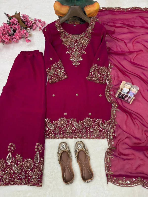 Maroon_Silk_Embroidered_Straight_Kurta_Set_For_Women