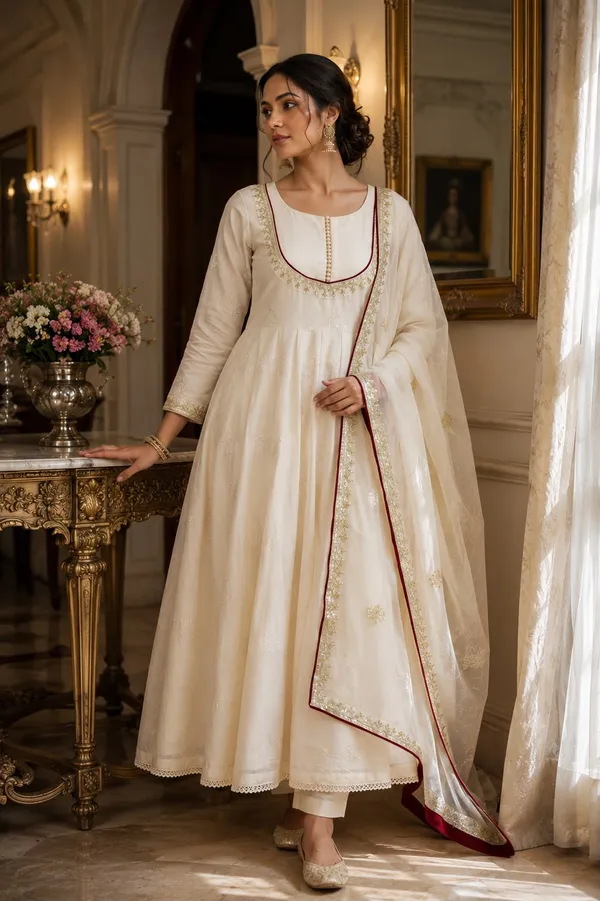 Cream_Cotton_Organza_Anarkali_Suit_Set_For_Women