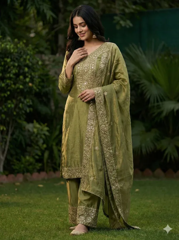 Olive_Green_Fendi_Straight_Suit_Set_For_Women