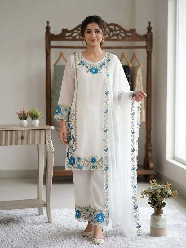 White_Faux_Georgette_Embroidered_Straight_Kurta_Set_For_Women