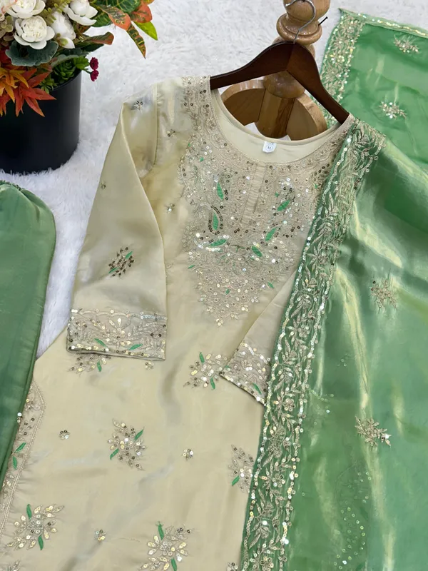 Olive_Green_Beige_Zmy_Silk_Straight_Salwar_Suit_Set_For_Women
