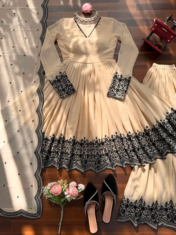 Beige_Georgette_Flared_Anarkali_Suit_Set_For_Women