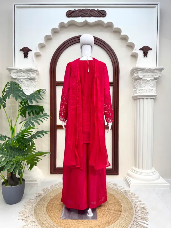 Red_Fendi_Silk_Embroidered_Kurta_Palazzo_Set_For_Women
