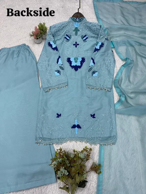 Turquoise_Organza_Straight_Embroidered_Kurta_Set_For_Women