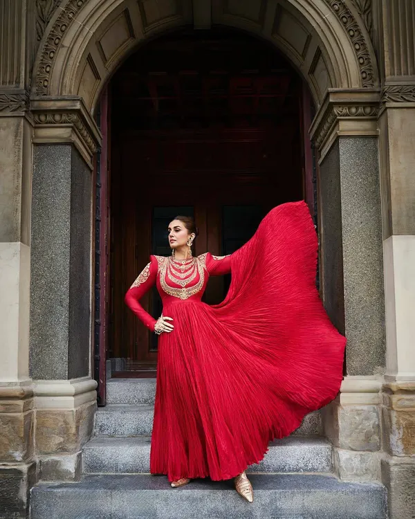 Red_Faux_Georgette_Flared_Embroidered_Anarkali_Dress_For_Women