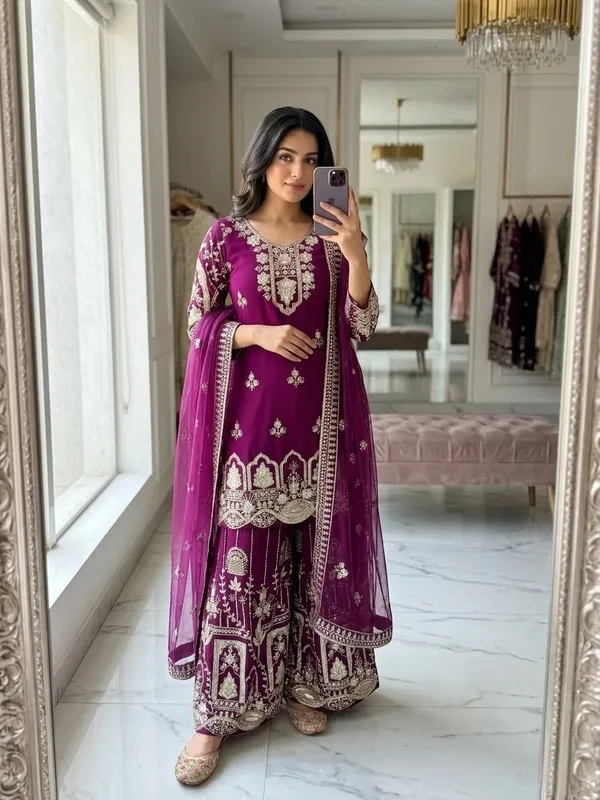 Purple_Faux_Georgette_Embroidered_Sharara_Suit_For_Women