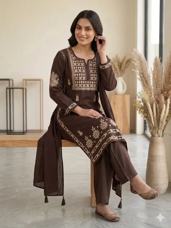 Brown_Rayon_Straight_Kurta_Set_For_Women
