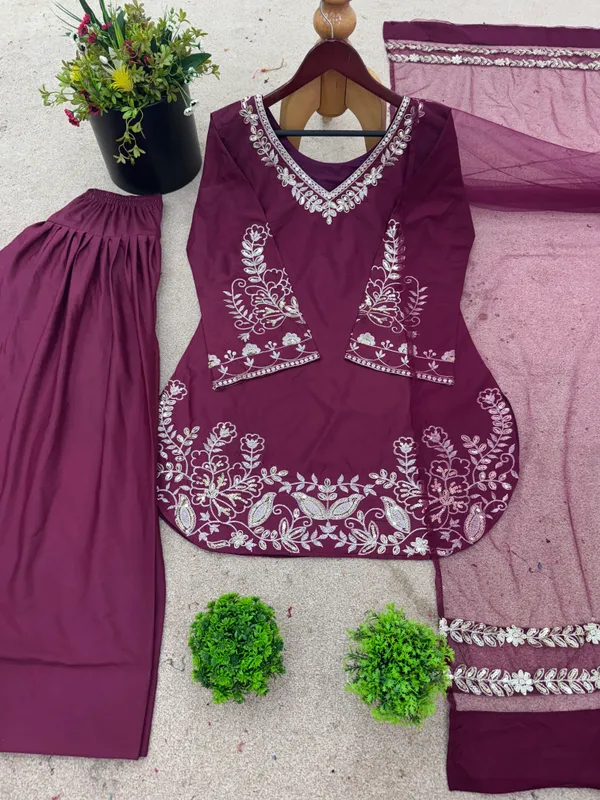 Purple_Crepe_Satin_Embroidered_Straight_Kurta_Set_For_Women