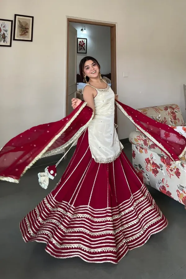 Maroon_Faux_Cotton_Flared_Lehenga_Choli_Set_For_Women