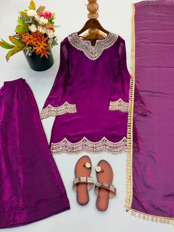 Purple_Fendi_Silk_Embellished_Straight_Kurta_Palazzo_Set_For_Women