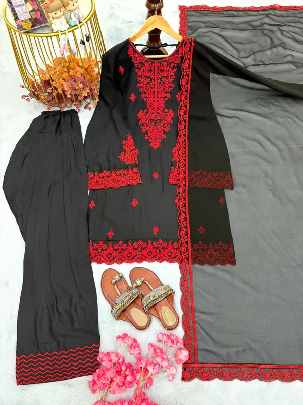 Black_Rayon_Embroidered_Kurta_Salwar_Dupatta_Set_For_Women