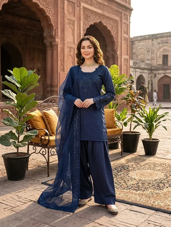 Navy_Blue_Crepe_Organza_Silk_Straight_Suit_Set_For_Women