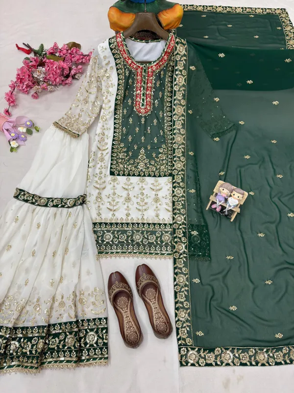 Green_White_Faux_Georgette_Embroidered_Sharara_Suit_For_Women