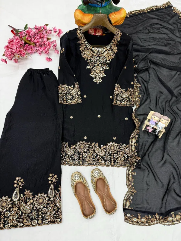 Black_Moss_Silk_Embroidered_Sharara_Set_For_Women
