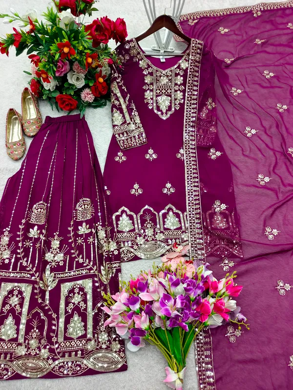 Purple_Faux_Georgette_Embroidered_Sharara_Suit_For_Women