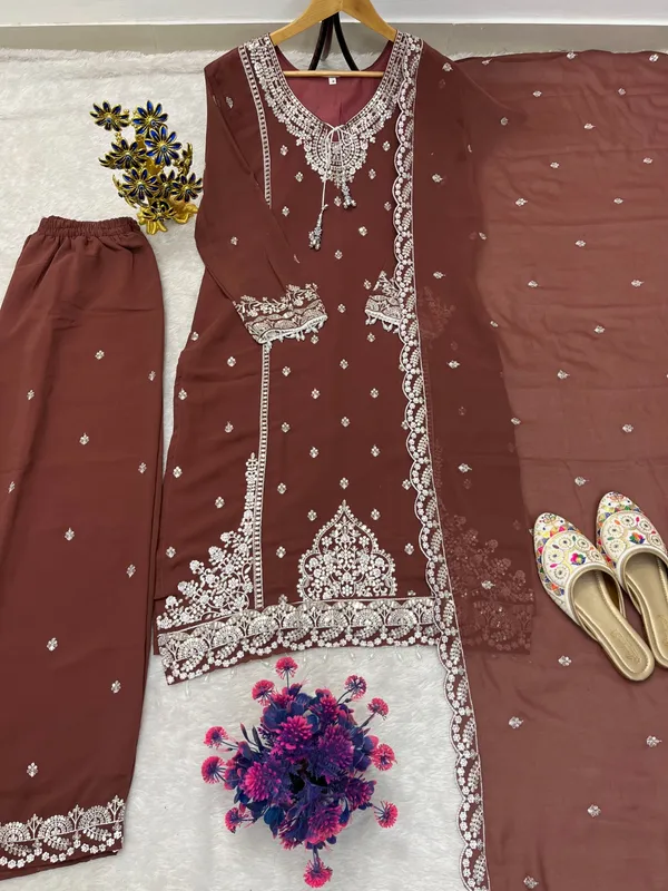Maroon_Georgette_Straight_Fit_Kurta_Set_For_Women