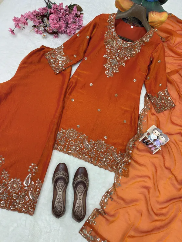 Orange_Silk_Straight_Salwar_Suit_Set_For_Women