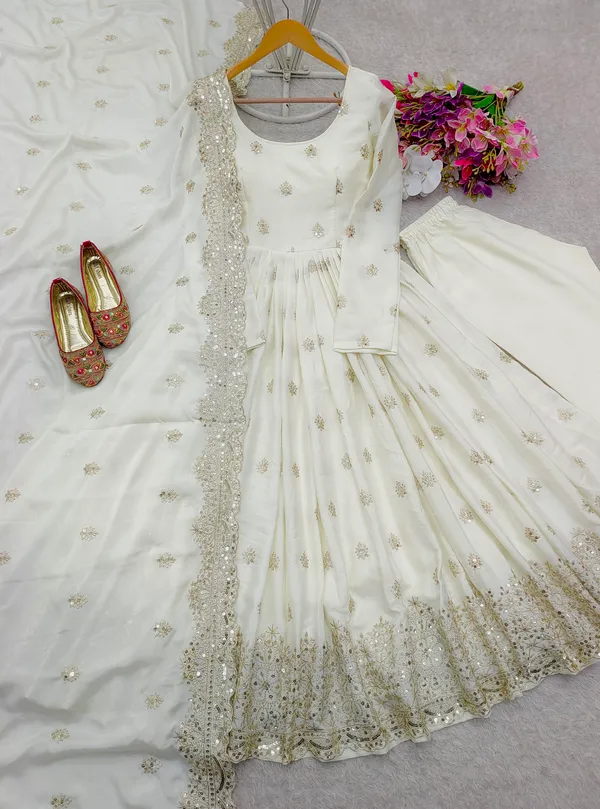 White_Chinnon_Silk_Flared_Anarkali_Suit_For_Women
