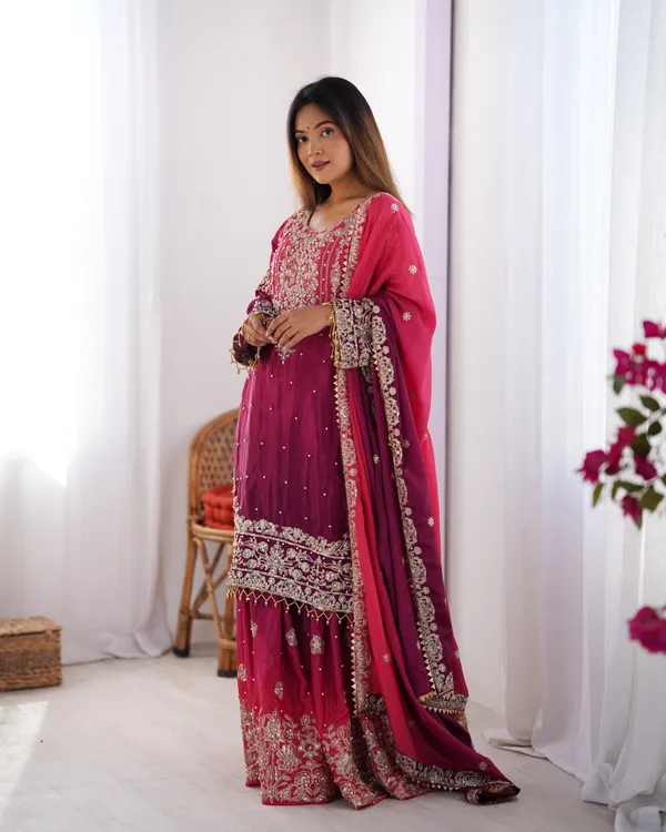 Magenta_Chinnon_Silk_Embroidered_Sharara_Suit_Set_For_Women