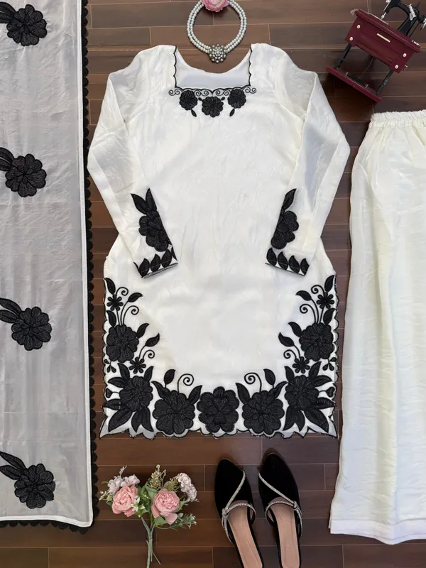 White_Fendi_Silk_Embroidered_Straight_Kurta_Set_For_Women
