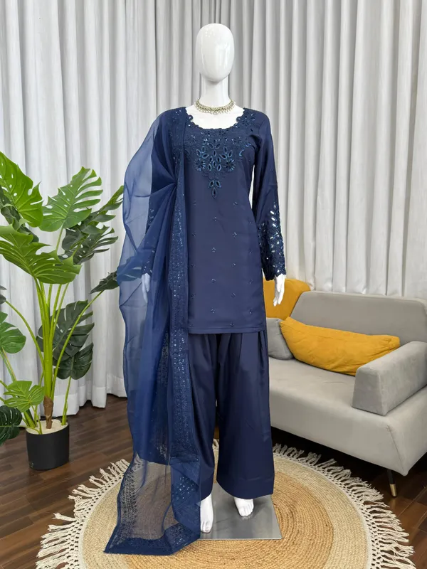 Navy_Blue_Crepe_Organza_Silk_Straight_Suit_Set_For_Women