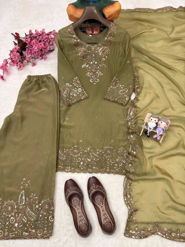 Olive_Green_Silk_Embroidered_Straight_Kurta_Set_For_Women