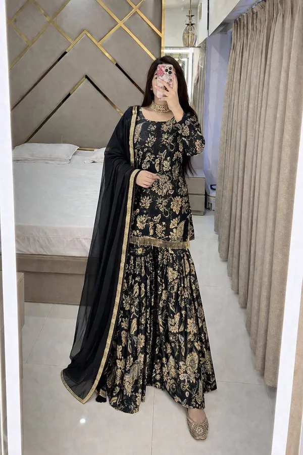 Black_Muslin_Cotton_Floral_Print_Sharara_Set_For_Women