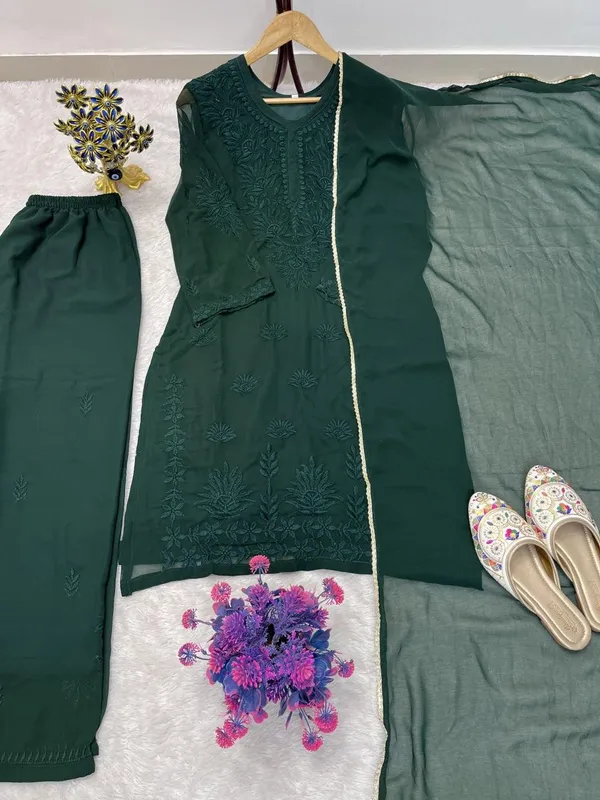 Green_Faux_Georgette_Straight_Embroidered_Kurta_Set_For_Women
