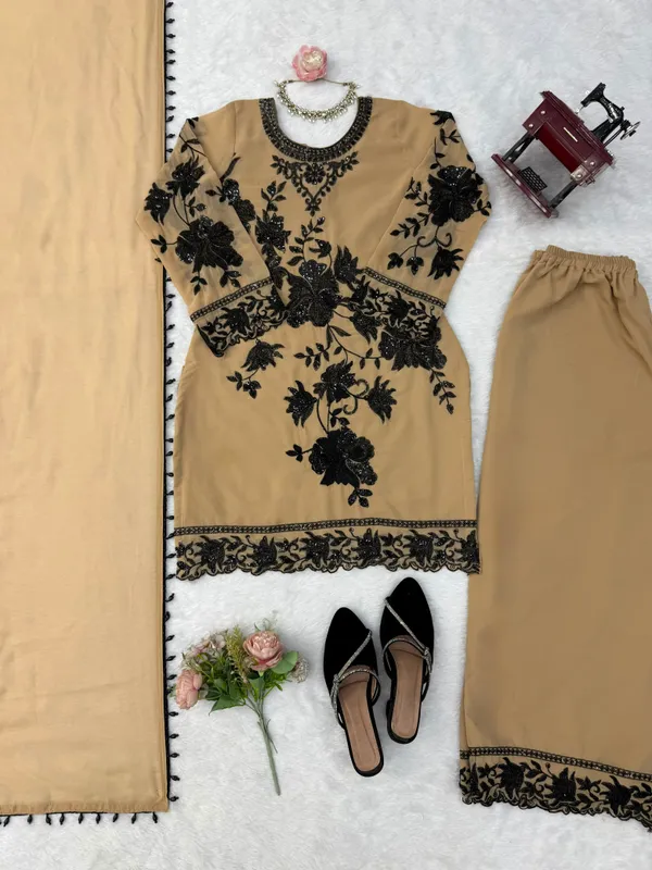 Beige_Faux_Georgette_Straight_Embroidered_Kurta_Palazzo_Set_For_Women