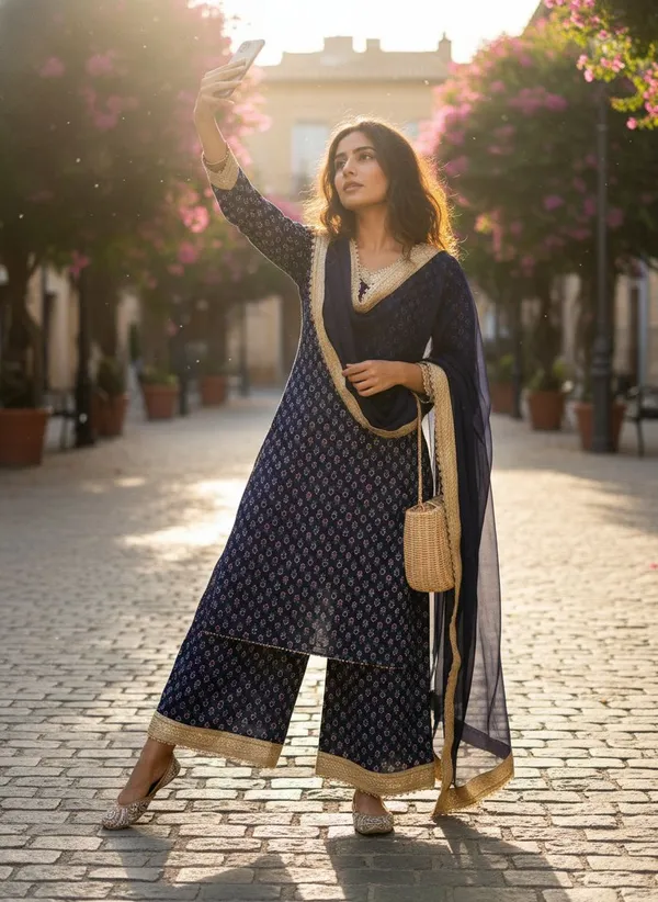 Navy_Blue_Georgette_Printed_Kurta_Palazzo_Set_For_Women