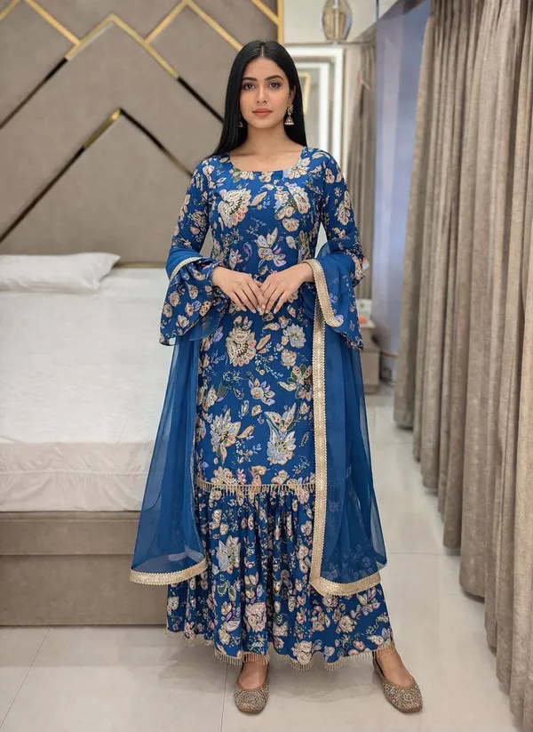 Blue_Muslin_Cotton_Floral_Print_Anarkali_Suit_Set_For_Women