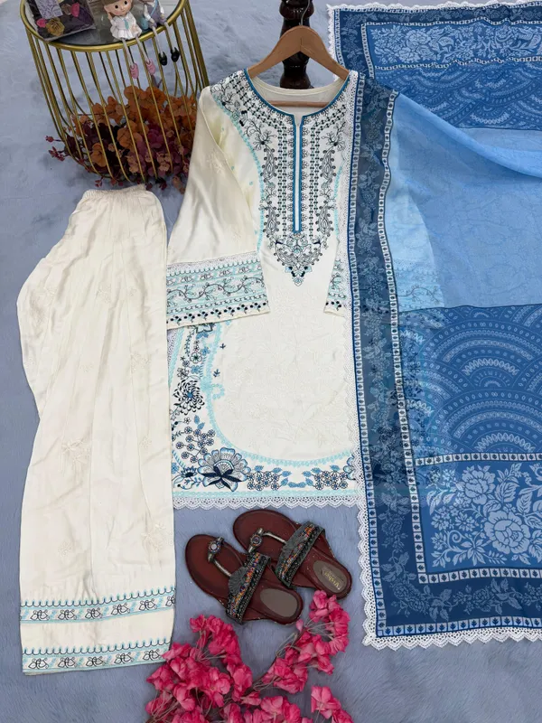 White_Blue_Rayon_Straight_Embroidered_Kurta_Set_For_Women