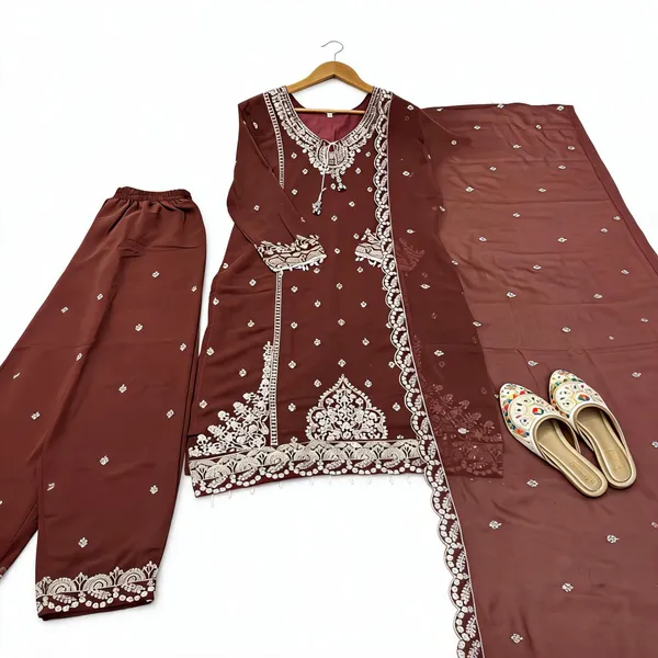 Maroon_Georgette_Straight_Fit_Kurta_Set_For_Women