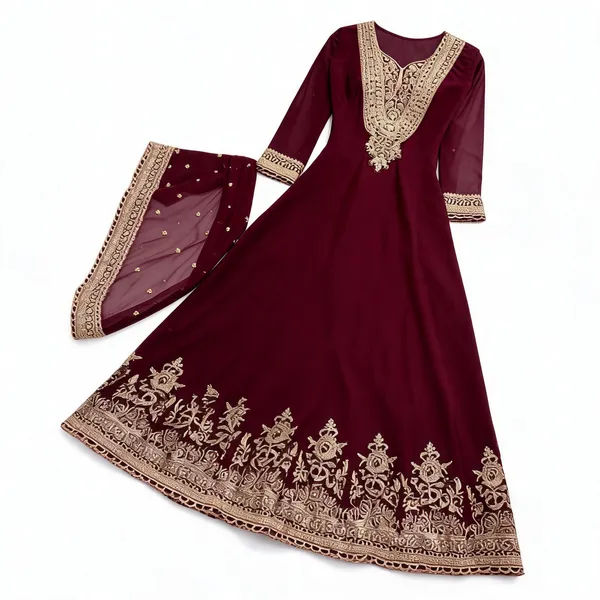 Maroon_Faux_Georgette_Flared_Anarkali_Suit_Set_For_Women