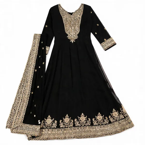 Black_Faux_Georgette_Flared_Anarkali_Suit_For_Women
