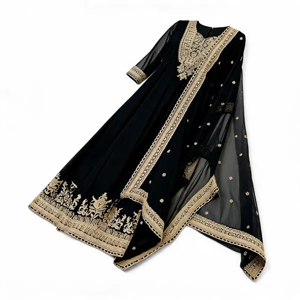 Black_Faux_Georgette_Flared_Anarkali_Suit_For_Women