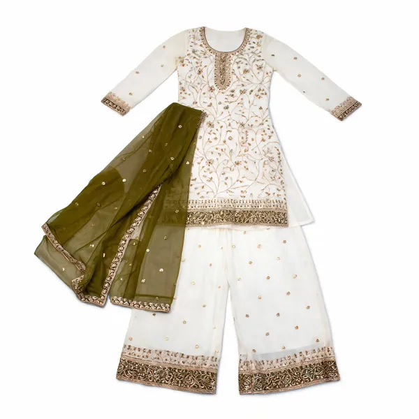 White_Olive_Faux_Georgette_Straight_Salwar_Suit_For_Women