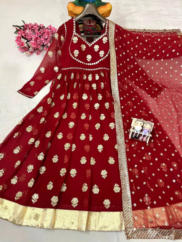 Red_Georgette_Flared_Anarkali_Suit_Set_For_Women
