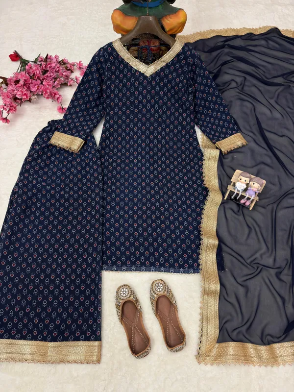 Navy_Blue_Georgette_Printed_Kurta_Palazzo_Set_For_Women
