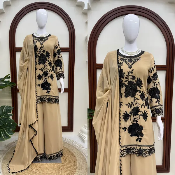 Beige_Faux_Georgette_Straight_Embroidered_Kurta_Set_For_Women