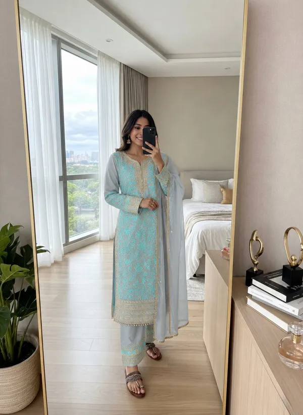 Light_Blue_Faux_Georgette_Straight_Embroidered_Kurta_Set_For_Women