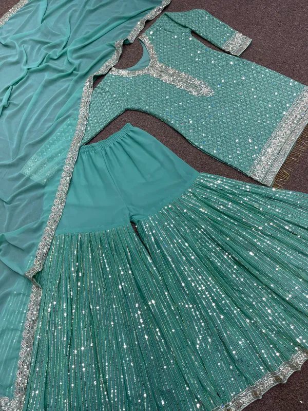 Teal_Georgette_Straight_Embellished_Sharara_Suit_Set_For_Women