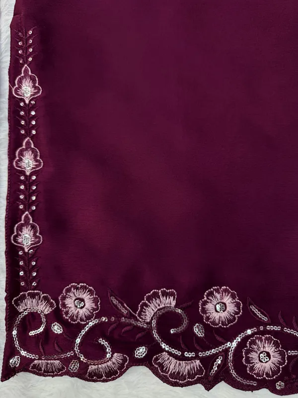Wine_American_Silk_Straight_Embroidered_Kurta_Set_For_Women