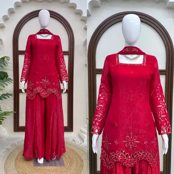 Red_Fendi_Silk_Embroidered_Kurta_Palazzo_Set_For_Women